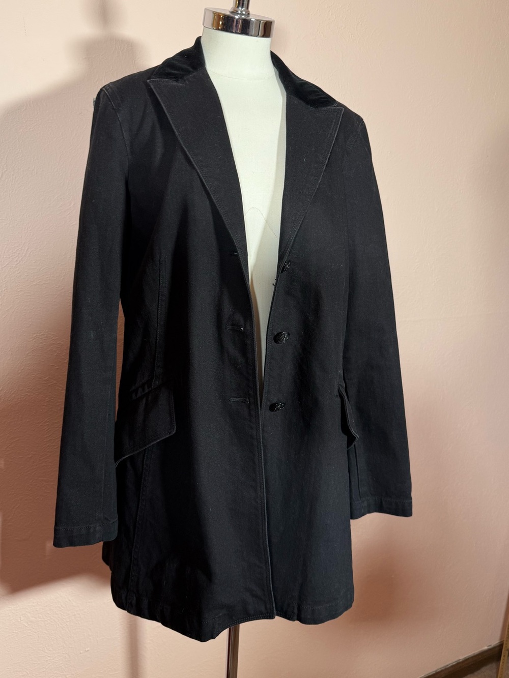 Lauren Jeans Co. Ralph Lauren Vintage 90’s equestrian long Black denim Jacket L